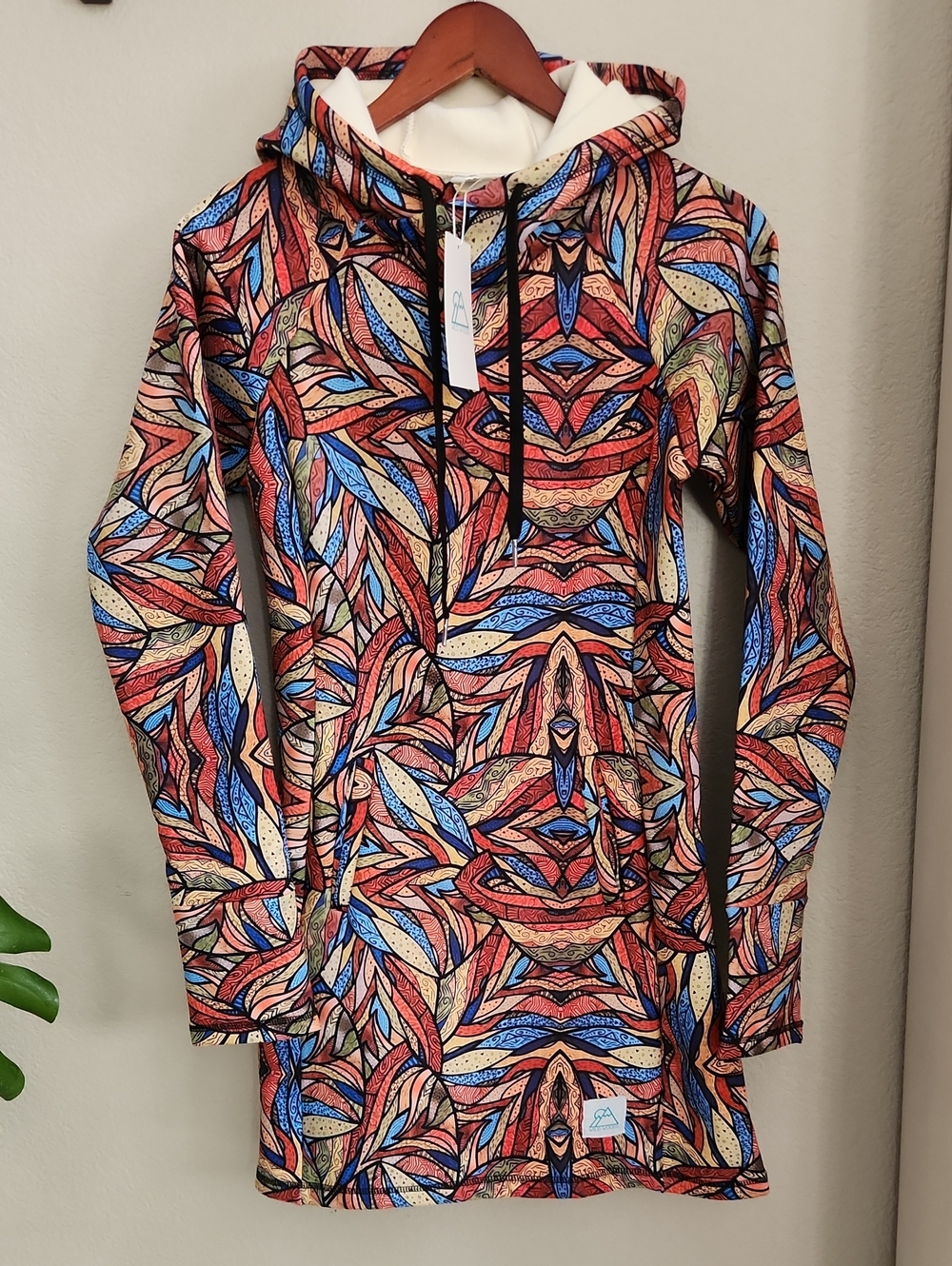 Wild Woods Colorful Abstract Leaf Print Hoodie Dress Outdoors Sz XS